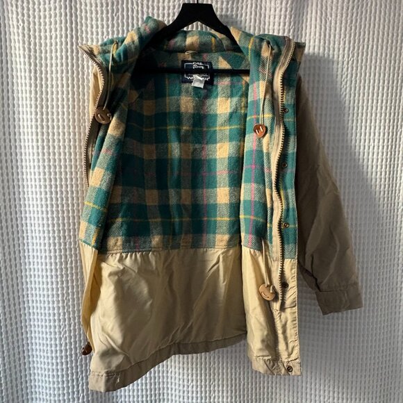 Woolrich women's med/large tan jacket hood pockets plaid lining gorpcore twee - Picture 3 of 5